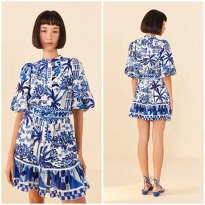 Farm Rio Sweet Rio Mini Dress Blue White